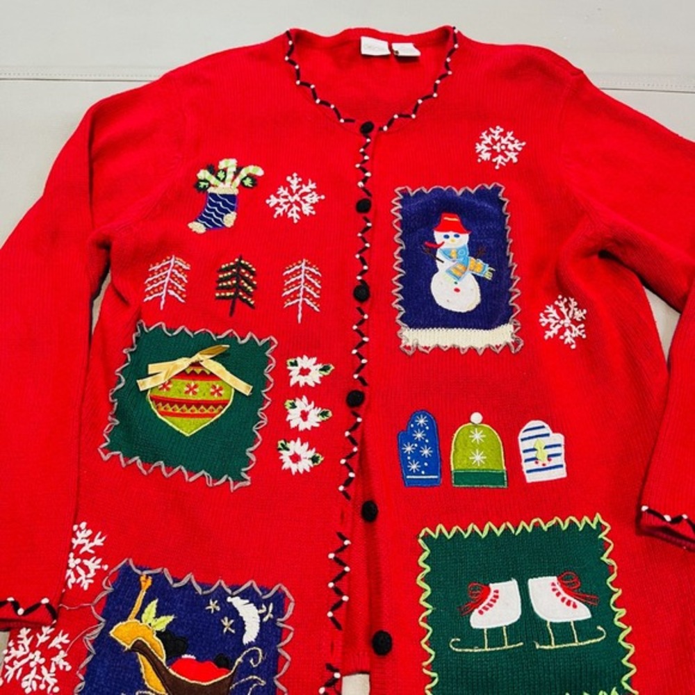 VTG Cherokee Women Red Christmas Xmas Office Party Ugly Sweater Snowman-XL-4333 - Picture 3 of 9